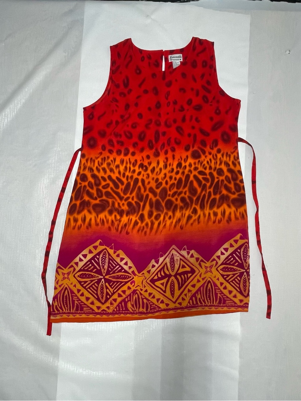 Emerald Fashion Red & Orange Printed Midi Dress Sz: Xl